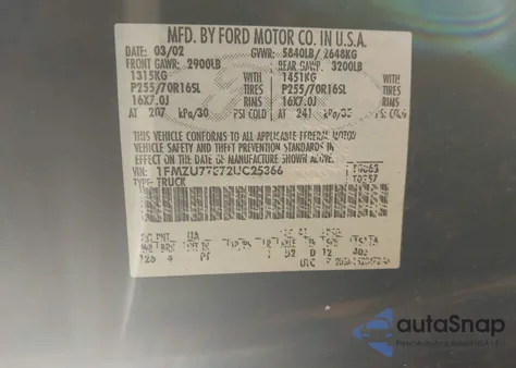 2002 Ford Explorer Sport Trac z USA, uszkodzony, nr VIN 1FMZU77E72UC25366